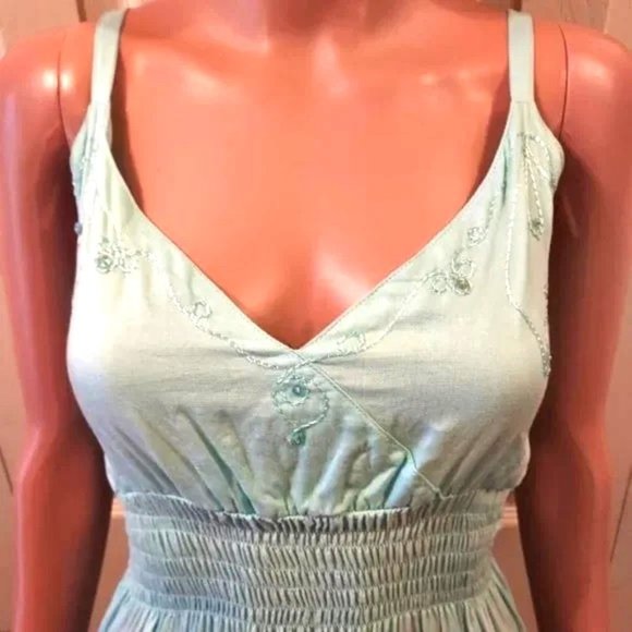 Island Planet Miami Beach Aqua Adjustable Strap Embroidered Sundress NWOT - Picture 2 of 6